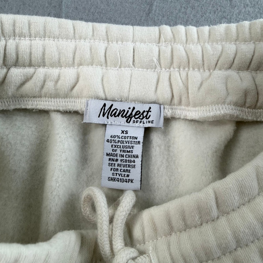 Manifest Offline Women's Cream Fleece Sweatshorts XS Minimalist Loungewear - Picture 3 of 5